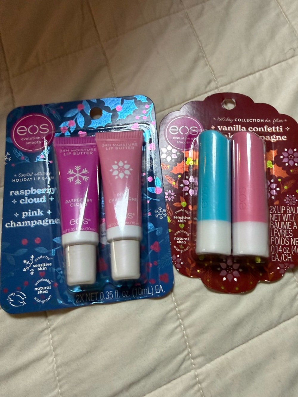 eos  Lip Bundle : Raspberry cloud, 2 pink champagne, vanilla confetti‎